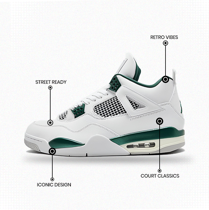 Air Jordan 4 Retro 'Green Pulse' Men's Sneakers - White and Green Athletic Shoes