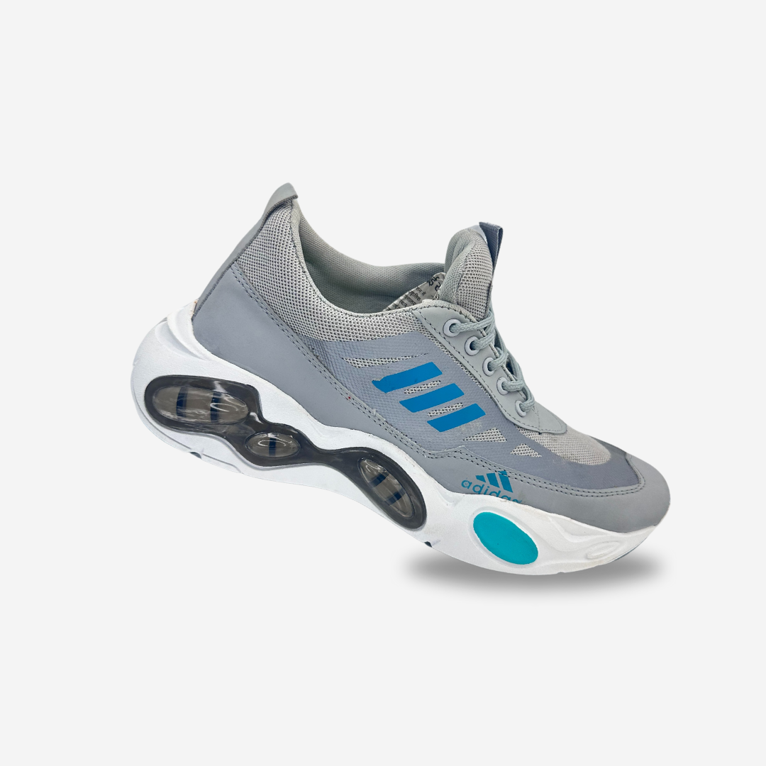 Men's Grey Air Bubble Athletic Running Shoes - Blue Accents Sports Sneakers