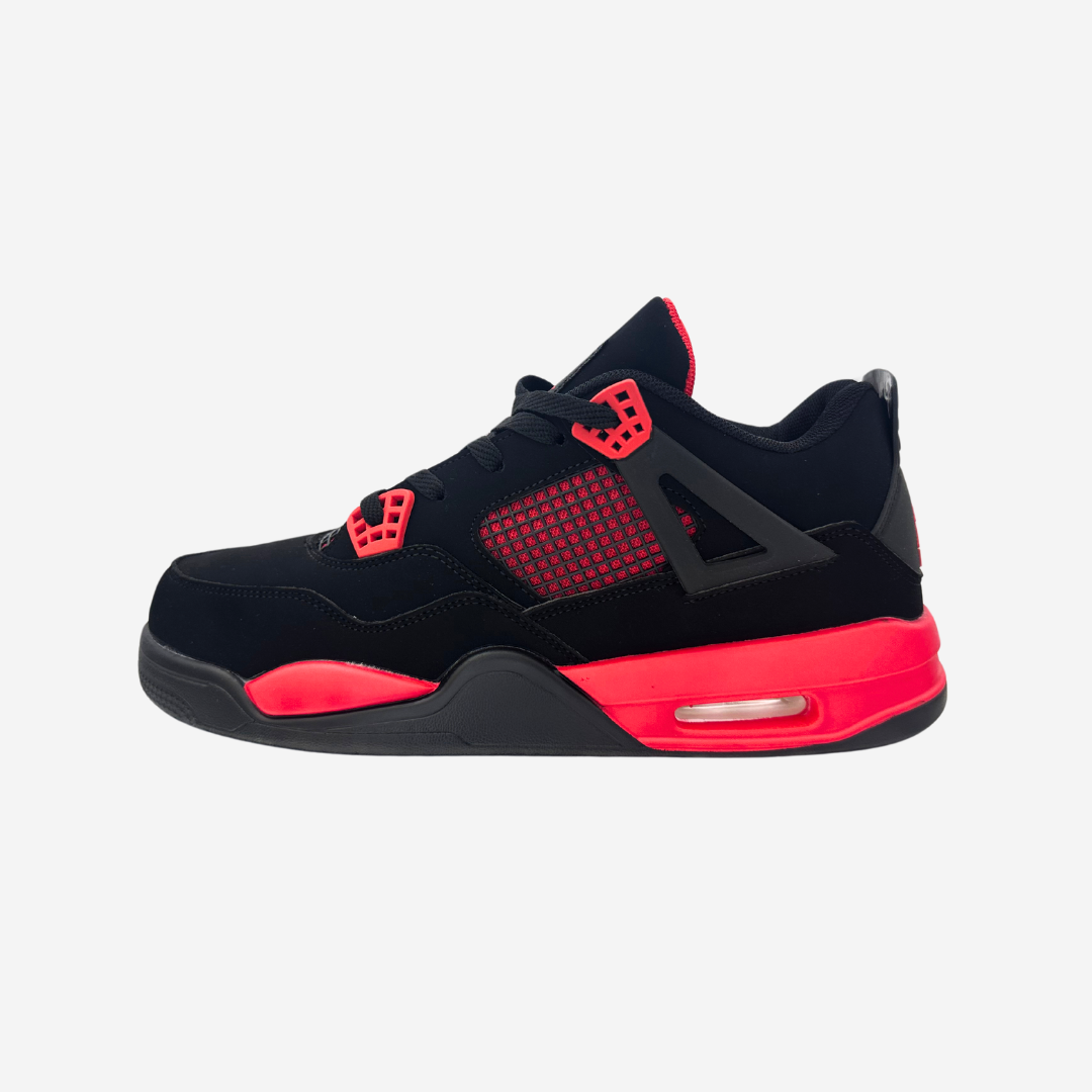 Air Jordan 4 Retro 'Red Thunder' Men's Sneakers - Black and Crimson Athletic Shoes