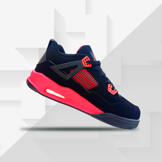 Air Jordan 4 Retro 'Red Thunder' Men's Sneakers - Black and Crimson Athletic Shoes