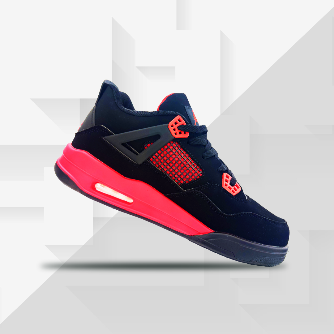 Air Jordan 4 Retro 'Red Thunder' Men's Sneakers - Black and Crimson Athletic Shoes