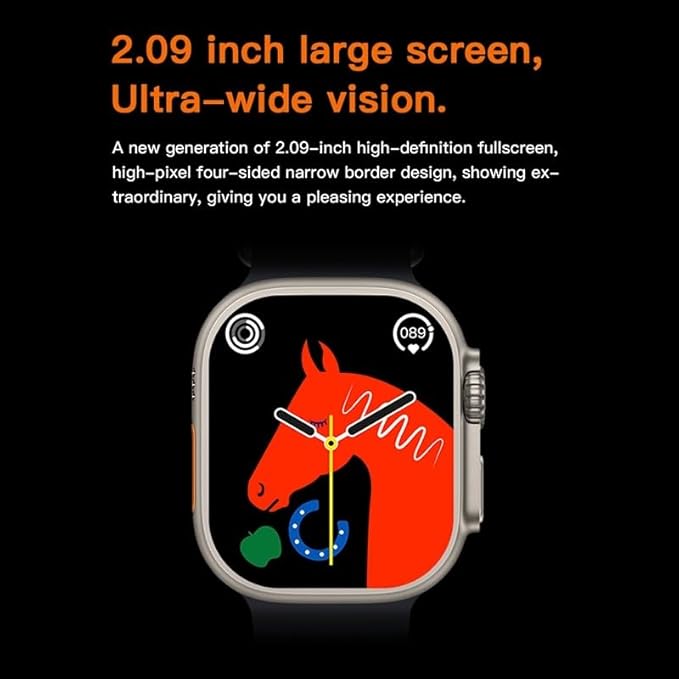 T10 Ultra Smart Watch, 2.09" Display, Titanium Body, Health & Fitness Tracking, Multiple Strap Options, Black