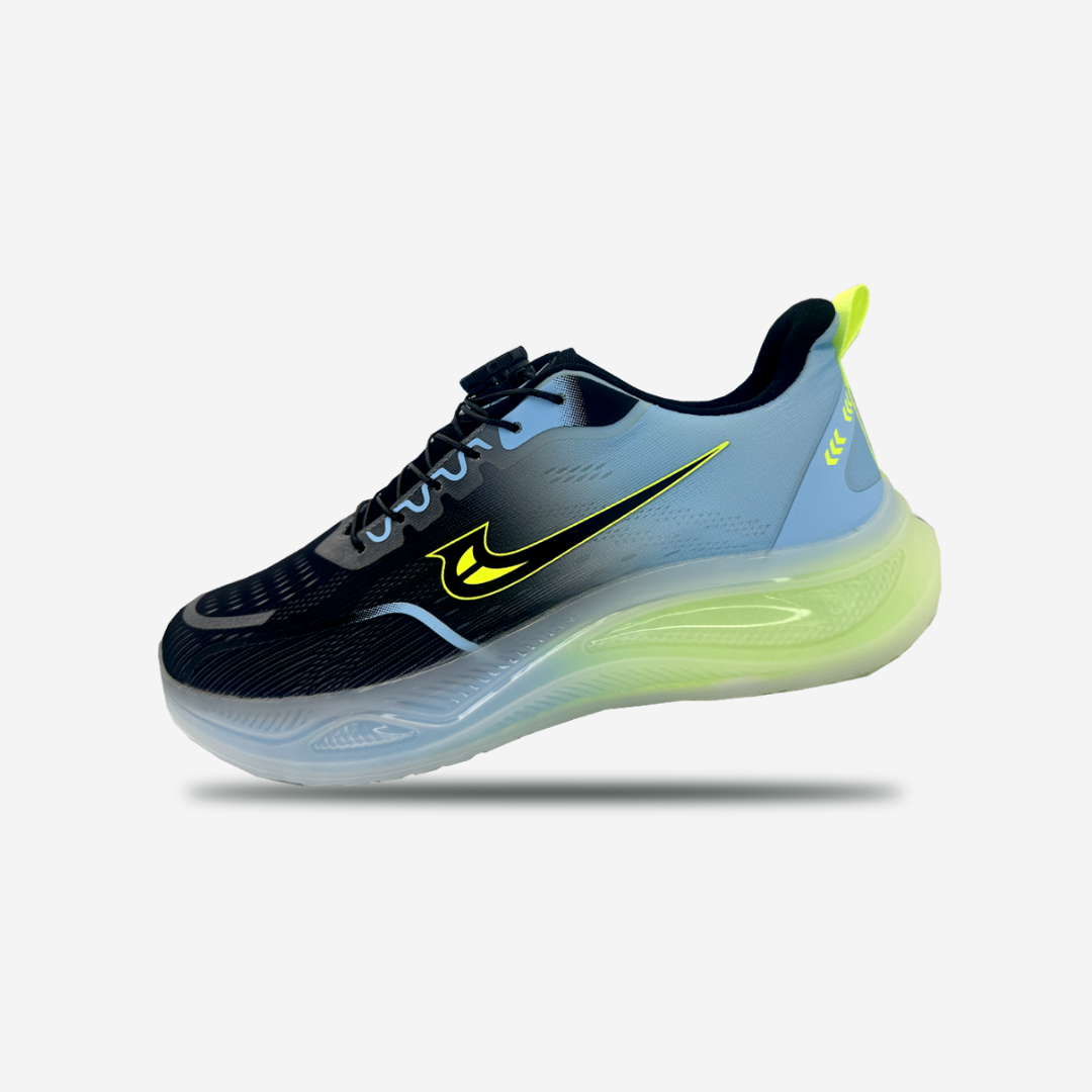 Men's Gradient Air Cushion Athletic Running Shoes - Black, Blue, and Neon Green Sports Sneakers