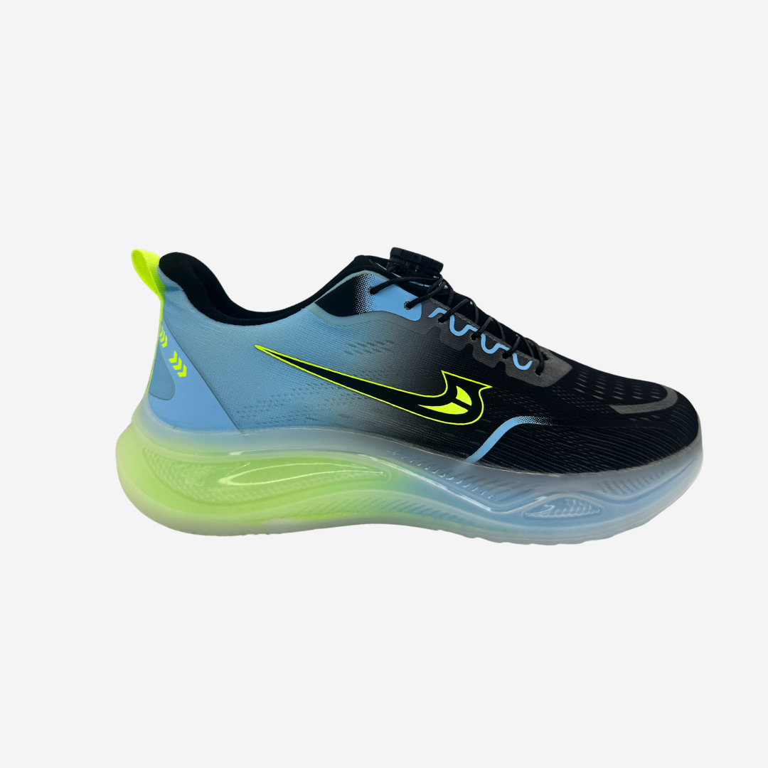 Men's Gradient Air Cushion Athletic Running Shoes - Black, Blue, and Neon Green Sports Sneakers