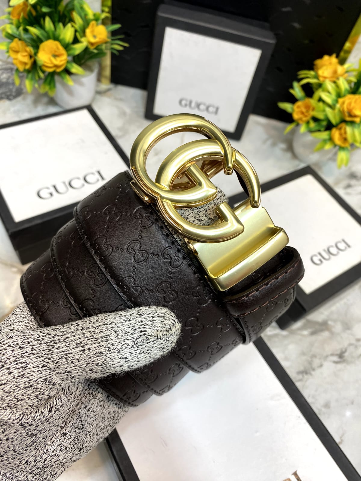 GUCCI GG Embossed Premium Auto Buckle Belt