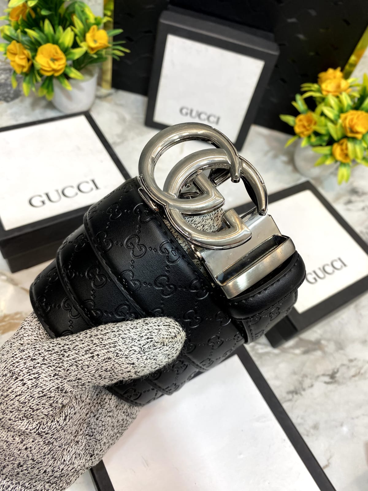 GUCCI GG Embossed Premium Auto Buckle Belt