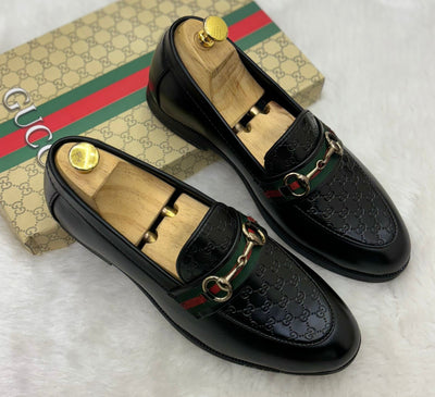 Men's Black Croc Pattern Mules Loafers