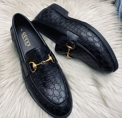 Men's Black Croc Pattern Mules Loafers