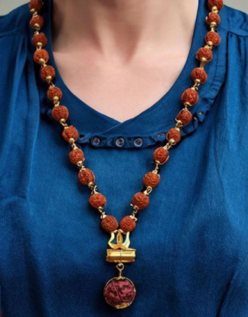 Gold Plated Mahadev Trishul Rudraksha Mala + Mysterious🎁Gift