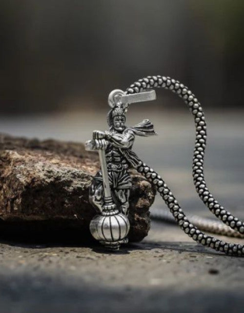 Hanuman Ji with Gada Silver Pendant Chain