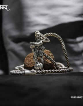 Hanuman Ji with Gada Silver Pendant Chain