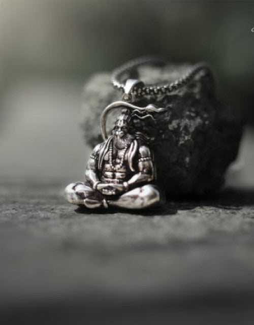 Hanuman Silver Locket With Oxidised Silver Chain