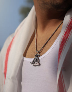 Hanuman Silver Locket With Oxidised Silver Chain