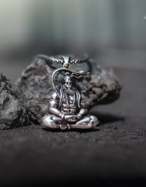 Hanuman Silver Locket With Oxidised Silver Chain