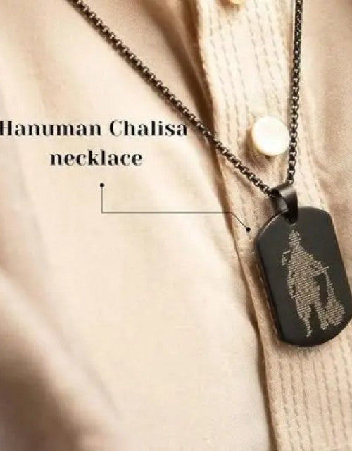 Lord Hanuman Chalisa Locket with Gada Micro-carved Tag Stainless Steel Hanuman Necklace