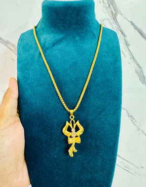 Premium Trishul Om and Damru pendant with chain