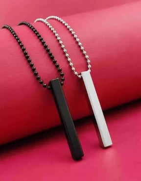 Stick Stainless Steel Black Silver Locket Pendant Necklace Chain For Boys and Men Unisex